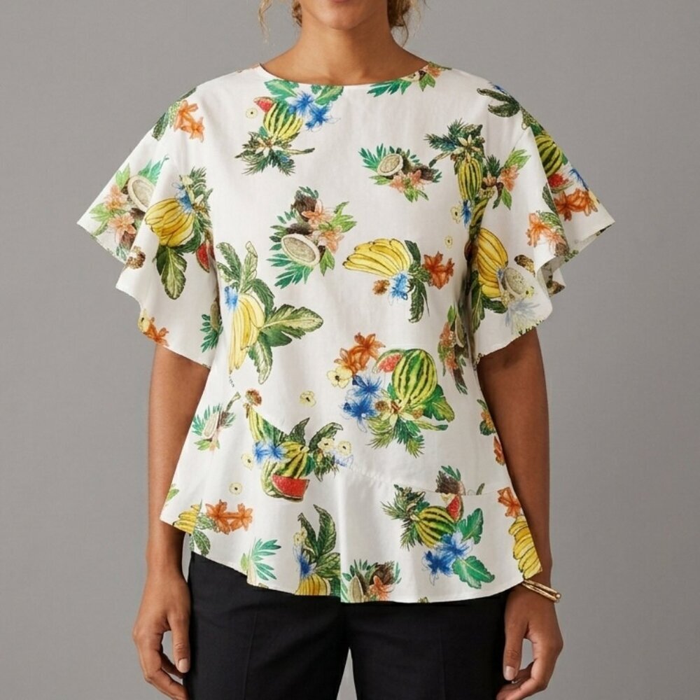 Zara Oversized Printed Ruffle Blouse